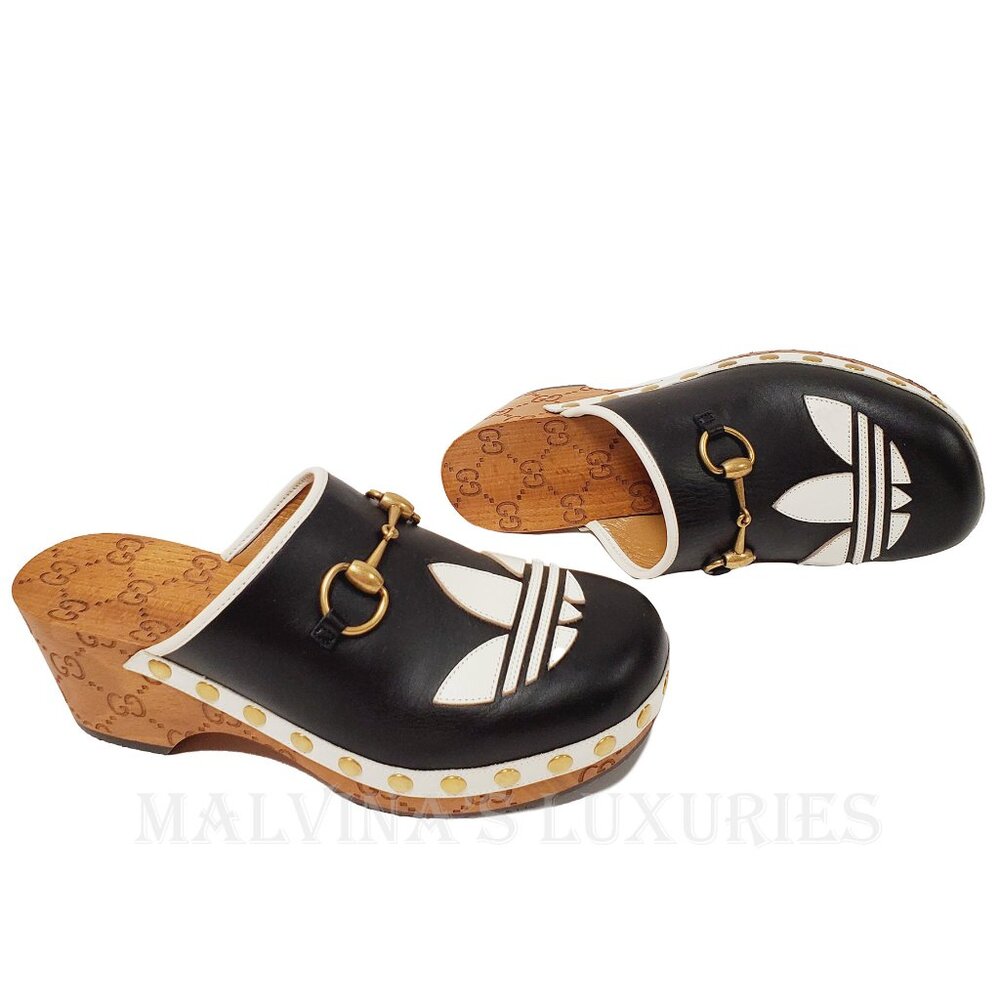 GUCCI SHOES ADIDAS X TREFOIL LEATHER HORSEBIT CLOG MULES  sz 37 7 - Picture 5 of 16
